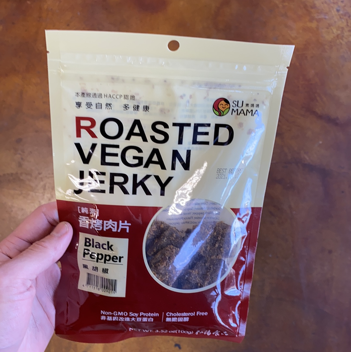 Su Mama Roasted Vegan Beef Jerky Black Pepper, 3.52oz - Eastside Asian Market